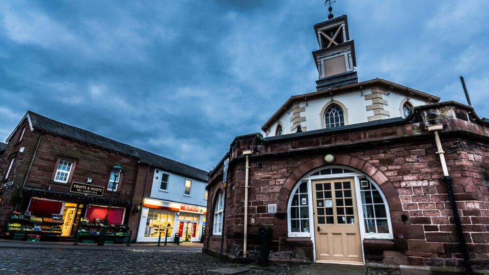 A View of Brampton Moot Hall In The Early Hours Of The Morning, The Sky Covered With Clouds.