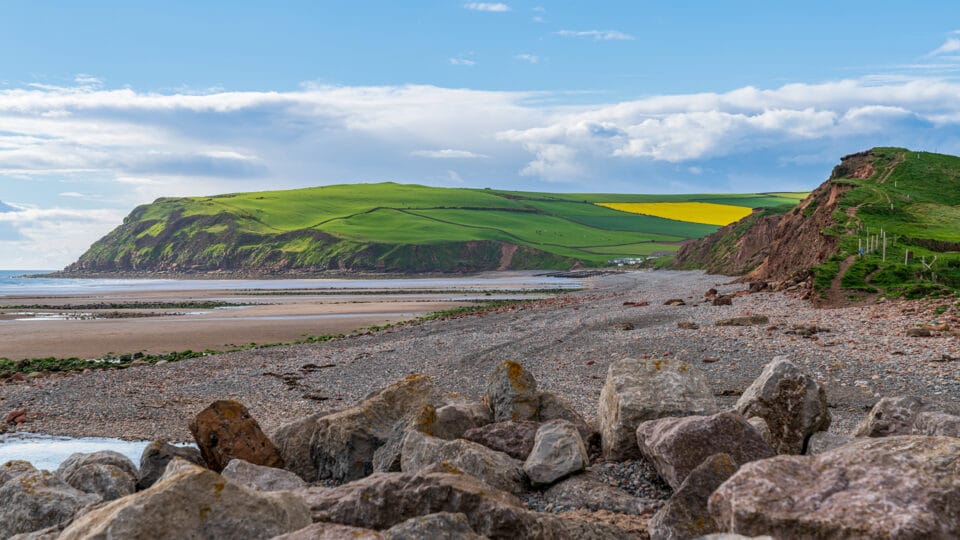 The Beach and Cliffs in St Bees Near Whitehaven, Cumbria on a Sunny Day